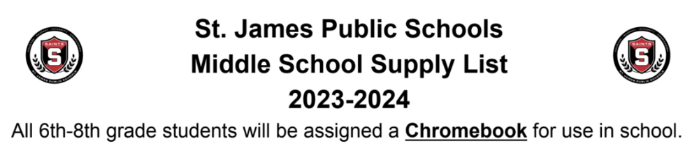 Middle School School Supply Lists 2023-2024